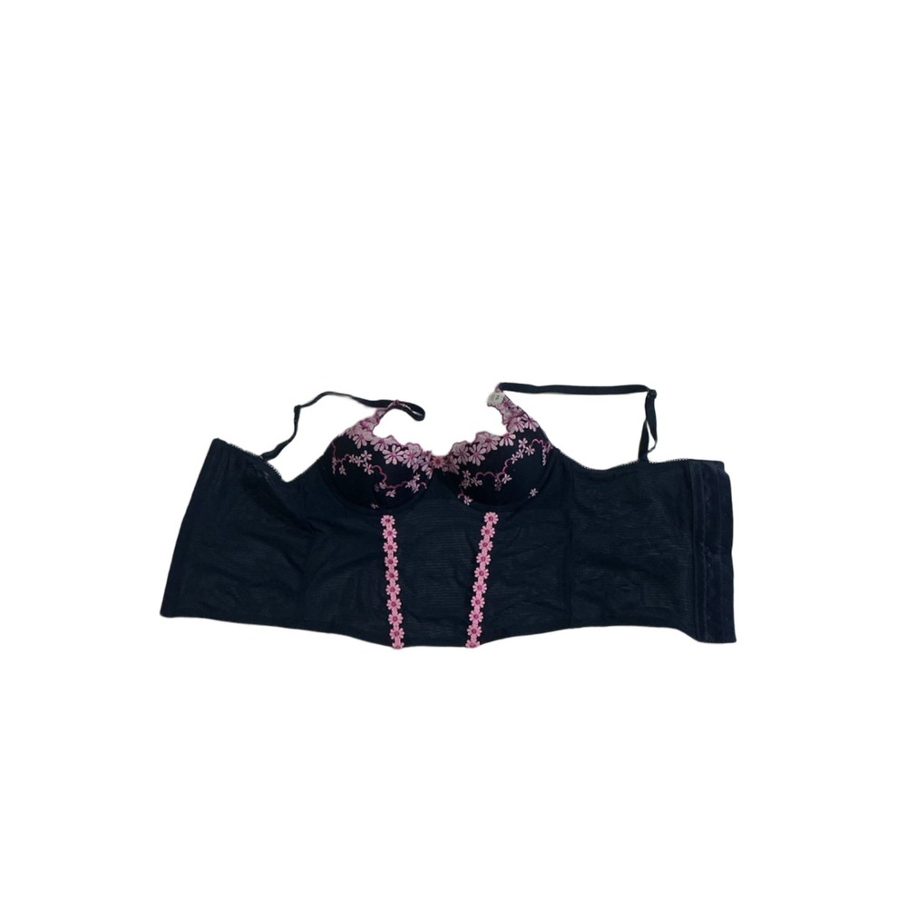 Victoria's Secret PINK Corset Top Bustier XS Navy Pink Floral Embroidered Mesh N